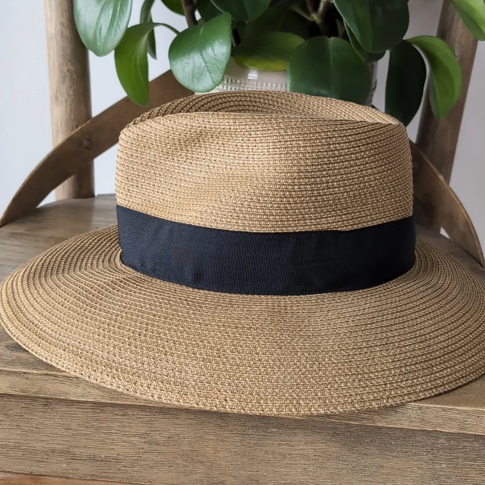 NWOT Eric Javits Phoenix Fedora Hat Natural Black UPF 50+ Sun Protection - Picture 10 of 15